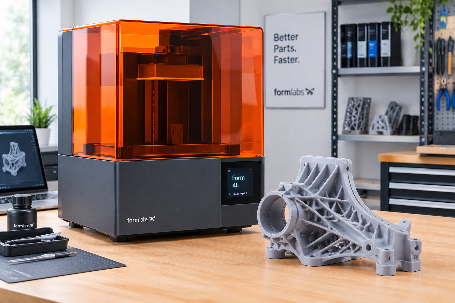Formlabs Form 4L 3D printer with printed parts